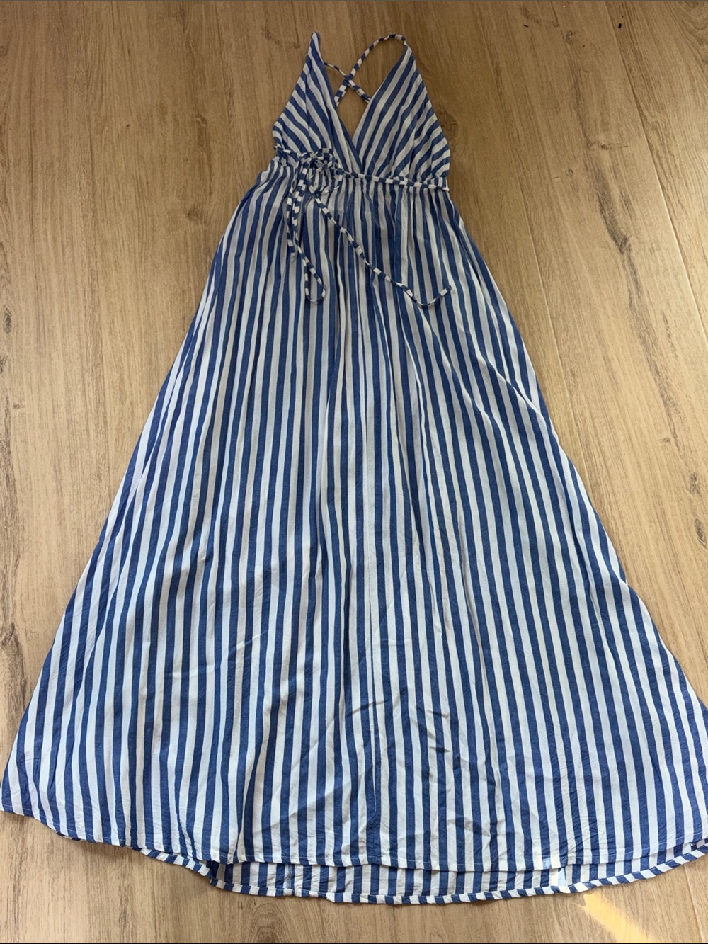 Elan Blue and White Striped womans Dress - Sleeveless Summer Maxi size small